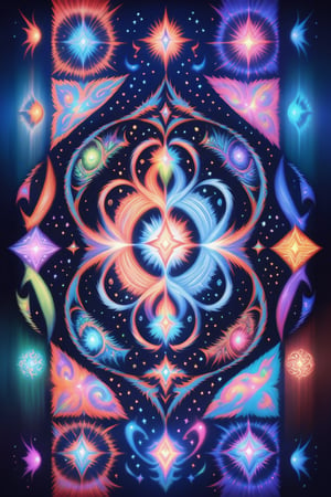  visionary art ,pen art, (symmetrical), spirit guide among a matrix of energy and light,bl4ckl1ghtxl,,transparent caustics light ,epic composition,universal energy, uv pastel colours, sacred geometry, divine being in the comsic astral matrix of another reality, Rug design , digitized vector, minimalist design,, simplistic,  tufting rug design idea, 