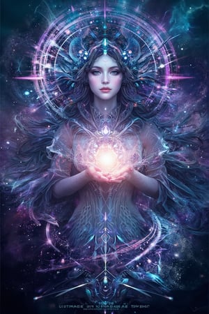 a female space angel shrouded in cloak of light and stars,galaxy,space,portals,light being,stars,enchanted,fantasy,visionary art (masterpiece, best quality, ultra-detailed), (perfect anatomy), High detailed, detailed background, anatomically correct, beautiful face, detailed hands, perfect eyes, expressive eyes, score_9, score_8_up, score_7_up, best quality, masterpiece, 4k,ULTIMATE LOGO MAKER [XL],DonMB4nsh33XL ,vivid colors,neon highlights