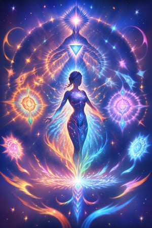  visionary art ,pen art, (symmetrical), spirit guide among a matrix of energy and light,bl4ckl1ghtxl,,transparent caustics light ,epic composition,universal energy, uv pastel colours, sacred geometry, divine being in the comsic astral matrix of another reality,