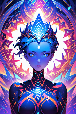 Ancient Elegant astral Goddess of love and magic by Anna Dittmann,and  android jones. Vibrant, visionary art, visionary art,hyper detailed,short pixie hair,short hair, pixie haircut, beautiful intricate detailed garment design,elegant headpiece, perfected facial detail, medium shot, strait forward pose, looking directly into viewer,  detailed eyes, natural lighting, epic composition, dynamic image, with feeling of desire and Majesty, uv color highlights, uv highlights colors, symmetrical image .center composition.symmetrical,over layers of sacred geometry, energy ribbons, psychedelic elements,Geometric Halftone,geometric patterns, sacred geometry,magical energy,visionary,Psychedelic, HDR,HD,sharp focus, ultra detail,high detail, dynamic, epic composition, visionary art ,,uv highlights,neon edges, high detail, ,sharp focus,   hd, rich tones (perfect hands, perfect anatomy), High detailed, detailed background, anatomically correct,
 . Spirit realm, metaphysical realm, esoteric,style , psychedelic landscape  , (masterpiece, best quality, ultra-detailed), (perfect hands, perfect anatomy), High detailed, detailed background, anatomically correct , beautiful face, detailed hands, perfect eyes, expressive eyes, score_9, score_8_up, score_7_up, best quality, masterpiece, 4k,visionary art,ULTIMATE LOGO MAKER [XL],bl4ckl1ghtxl,dd4ught3r,Sexy Girl score_9_up,extremely detailed,concept,Sexy Girl