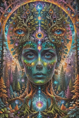 a forest of transcendence that opens up to the surroundings breaking down physical reality into the spirit realm . , fractals, vivid color, 
 . Spirit realm, metaphysical realm, esoteric,style , psychedelic landscape  , (masterpiece, best quality, ultra-detailed), (perfect hands, perfect anatomy), High detailed, detailed background, anatomically correct, beautiful face, detailed hands, perfect eyes, expressive eyes, score_9, score_8_up, score_7_up, best quality, masterpiece, 4k,visionary art,ULTIMATE LOGO MAKER [XL],bl4ckl1ghtxl,dd4ught3r,Halloween,visionary art style
