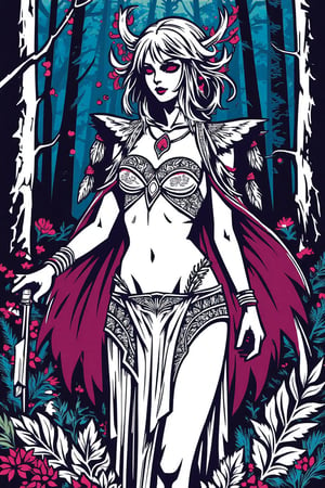 Pop Art  Pop Art  coloring book page art of a fantasy fae , in a dense forest ,full body, art of a fantasy fae , in a dense forest ,full body fae huntress,monster hunter, witch hunter, femininity radiates from her figure, hourglass figure, proper anatomy, good hands, good feet   , proper anatomy, good hands, good feet,, black and white Coloring Pages , no shading, , Printable fantasy coloring book for adults , Colouring pages for adults , Colouring Book page, simple line art , , easy coloring book page for adults, vector lines, , , illustration, , A beautifully designed image, ink pen illustration in the style, Coloring page with no color . Black and white. Crisp lines,  realistic, a page for a coloring page,  clear line, high quality, better hands, better feet, extremely high-resolution details, photographic, , fine texture, incredibly lifelike perfect shadows, atmospheric lighting, volumetric lighting, sharp focus, focus on eyes, masterpiece,, simple image,  uv colors ,eon highlights,