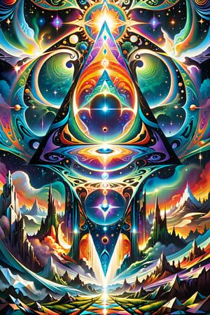 (( Psychedelic landscape environment in the style of visionary art, the dark star, the forsaken light in the center of a landscape of dream and spiritual reality, center composition.symmetrical,over layers of sacred geometry, energy ribbons, psychedelic elements,Geometric Halftone,geometric patterns, sacred geometry,magical energy,visionary,Psychedelic,. Vibrant, visionary art, visionary art,hyper detailed, natural lighting, epic composition, dynamic image, with feeling of desire and Majesty)), uv color highlights, uv highlights colors, symmetrical image .center composition.symmetrical,over layers of sacred geometry, energy ribbons, psychedelic elements,Geometric Halftone,geometric patterns, sacred geometry,magical energy,visionary,Psychedelic, HDR,HD,sharp focus, ultra detail,high detail, dynamic, epic composition, visionary art ,,uv highlights,neon edges, high detail, ,sharp focus,   hd, rich tones (perfect hands, perfect anatomy), High detailed, detailed background, ,
 . Spirit realm, metaphysical realm, esoteric,style , psychedelic landscape  , (masterpiece, best quality, ultra-detailed), , High detailed, detailed background,  score_9, score_8_up, score_7_up, best quality, masterpiece, 4k,visionary art,ULTIMATE LOGO MAKER [XL],bl4ckl1ghtxl,dd4ught3rl score_9_up,extremely detailed,concept,