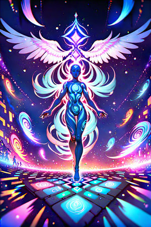  visionary art ,pen art, symmetrical, spirit guide among a matrix of energy and light,bl4ckl1ghtxl,,transparent caustics light ,epic composition,universal energy, uv pastel colours, sacred geometry