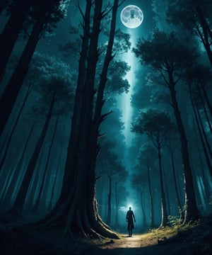 tree spirit walking through a moonlit forest, low angle shot, looking up to the stary sky, style of artgerm ,WLOP,sakimichan, Vitaly Morozov , android jones,Justin Totemical trending on Artstation