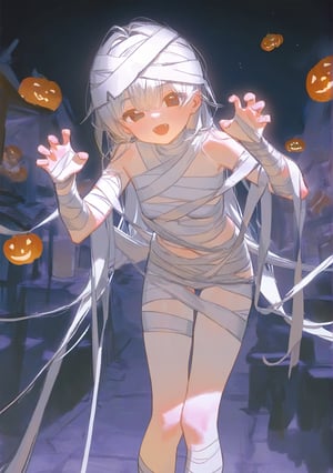  1girl,cute,
{artist:ciloranko,artist:reoen},tianliang duohe fangdongye,[artist:dsmile],[[artist:rhasta]],year 2023,
 
mummy girl,claw pose,feet out of frame,standing,knees together,leaning foreward,
halloween,night,street,