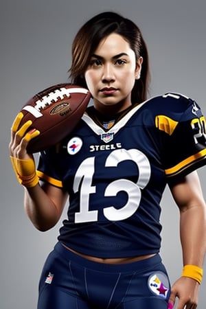 1 girl Usando  jersey  de los (((pitsburg steelers))) nfl,REALISTIC portrait american football ,portrait