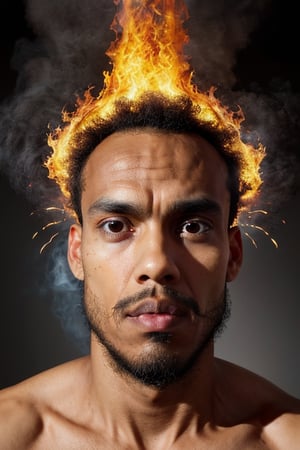 surreal head effect, brain explosion, a 28 year old brown skin man,
surrealism digital, big bulging eyes, portrait, smoke, sparks, fire, 8k