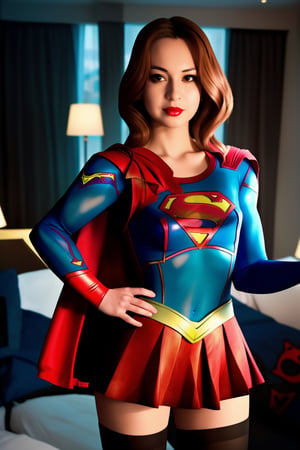  woman posing for a photo,(wearing supergirl_cosplay_outfit:1.3),crop_top,
good hand,4k, high-res, masterpiece, best quality, head:1.3,((Hasselblad photography)), finely detailed skin, sharp focus, (cinematic lighting), collarbone, night, soft lighting, dynamic angle, [:(detailed face:1.2):0.2],(((5 stars hotel))), outside,    