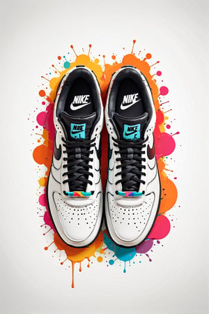 Logo business white clean background , black nike sneakers limited edition retro, pro vector, high detail, t-shirt design, grafitti, vibrant, t-shirt less, best quality, wallpaper art, UHD, centered image, MSchiffer art, ((flat colors)), (cel-shading style) very bold neon colors, ((high saturation)) ink lines, clean white background environment


