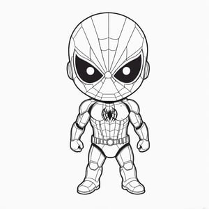 coloring book, bold line art. White and black minimalistic draw coloring page for Sipderman from marvel , sipderman as a cute kid . Defined lines. Clean Drawn. Vector, Coloring Page, Bold line art, Coloring Book, Outline, Coloring, Coloring Sheet, Coloring Book, Coloring Page, Black and white, illustration, Draw, drwbk coloring book drawing