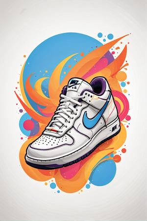 Logo business white clean background , nike sneakers limited edition retro, pro vector, high detail, t-shirt design, grafitti, vibrant, t-shirt less, best quality, wallpaper art, UHD, centered image, MSchiffer art, ((flat colors)), (cel-shading style) very bold neon colors, ((high saturation)) ink lines, clean white background environment

