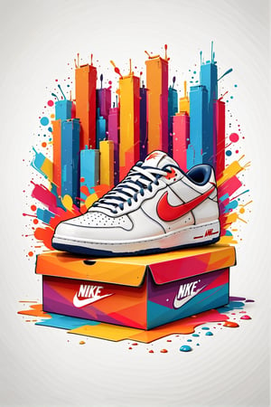 Logo business white clean background , nike shoes box red , pro vector, high detail, t-shirt design, grafitti, vibrant, t-shirt less, best quality, wallpaper art, UHD, centered image, MSchiffer art, ((flat colors)), (cel-shading style) very bold neon colors, ((high saturation)) ink lines, clean white background environment

