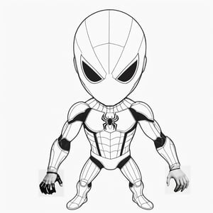 coloring book, bold line art. White and black minimalistic draw coloring page for Sipderman from marvel , sipderman as a cute kid . Defined lines. Clean Drawn. Vector, Coloring Page, Bold line art, Coloring Book, Outline, Coloring, Coloring Sheet, Coloring Book, Coloring Page, Black and white, illustration, Draw, drwbk coloring book drawing