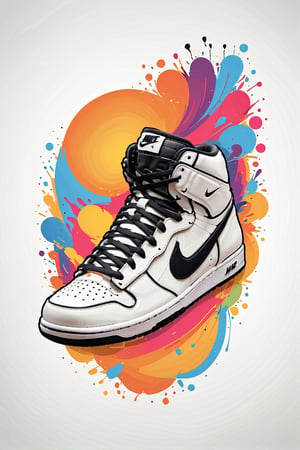 Logo business white clean background , black nike sneakers limited edition retro, pro vector, high detail, t-shirt design, grafitti, vibrant, t-shirt less, best quality, wallpaper art, UHD, centered image, MSchiffer art, ((flat colors)), (cel-shading style) very bold neon colors, ((high saturation)) ink lines, clean white background environment


