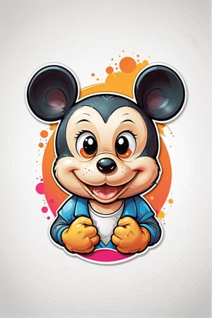 Logo business white clean background , micky mouse cartoon head only  , pro vector, high detail, t-shirt design, grafitti, vibrant, t-shirt less, best quality, wallpaper art, UHD, centered image, MSchiffer art, ((flat colors)), (cel-shading style) very bold neon colors, ((high saturation)) ink lines, clean white background environment

