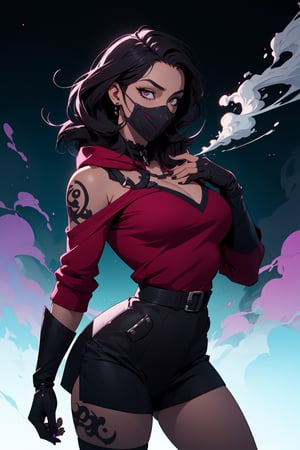 
pretty, long_hair, detailed_eyes, detailed_face, hands_out_of_frame, sultry, curvy, womanly_features, smoke,, purple_highlights, normal_hand, cute_expression, solo,neon_colors,black_hair, black_theme, armor, pov, selfie, gloves, opera_gloves, fingerless_gloves, jacket, cape, camel_toe,cowl,over_the_shoulder,nail_polish,perfect_hands,black_theme,light_skinned, dress, skirt, shorts,pink_lips,full_figured,ribbons, collars,almond_eyes, dark_hair, wide_hips, straps, brown_feathers, full_lips grunge, black_and_purple, charcoal_hair, dynamic_pose, pinup_pose, lace, leather, mask, face_mask, pinup_pose,no_teeth,thick_eyelashes,fashionable,thighs,dark_colors,symmetrical_eyes,voluptuous,Deku_Link_Zelda,Chiaki_Garo_aiwaifu,RedHoodWaifu,EpicLogo,PinchingPOV,open chest sweater,1 girl,rave clothes,bodypaint,Tex Mex Burrito Style,High detailed ,Color magic,Saturated colorsHigh detailed ,Tex Mex Burrito Style,Saturated colors,destiny /(takt op./),midjourney,pov