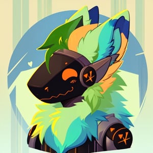 green protogen, protogen visor, protogen face, a portrait of a protogen, half body, cute art style