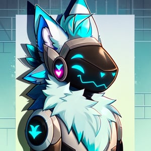 cyan protogen, cyan protogen visor, cyan protogen face, a portrait of a protogen, half body, cute art-style, cyan heart, happy cyan protogen