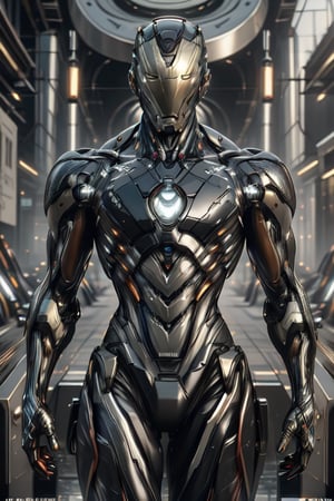 young ironman android (((black))), androgynous, slightly surprised expression, emerald eyes, his body being assembled in a laboratory with white walls or domed shapes, the parts of his mechanical body black. rise through mechanical arms from a puddle of liquid beneath his body, epic style,Android,android,Cyborg,robot,Science Fiction,Futuristic,FuturEvoLabCyberpunk,ironman, shiny black armor, intricate details, full HD, Iron Man Mark XLV - L suit specifications: Power: Integration of nanotechnology for adaptive capabilities. Materials: Nanotechnology and specialized alloys. Colors: Black with silver details. Special Features: Self-healing functions, enhanced strength and energy manipulation, (((black armor)))