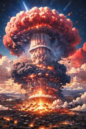 sky covered in the mushroom of a nuclear explosion, nuclear bomb in the air, red sky, EpicSky, NathanDrake, Lucky Clover, cumbath, cup, cum log, excessive fire, mushroom cloud, explosion covering the entire photo frame, destruction excessive, nuclear fire, Vilga, dcfc, FACEJERK, yasuraoka hanabi, city destroyed excessively by shock wave.