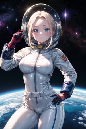 beatrix amerhauser, 1girl, mature_female, breasts, spacesuit, space helmet, body_suit, masterpiece, best quality, 4k, latex, high_res, gloves, latex, high_resolution, 