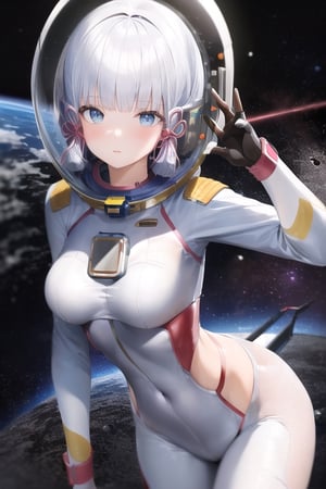  1girl, breast,mature_female , ((spacesuit, space helmet)) ,bodysuit, gloves, kamisato_ayaka, 