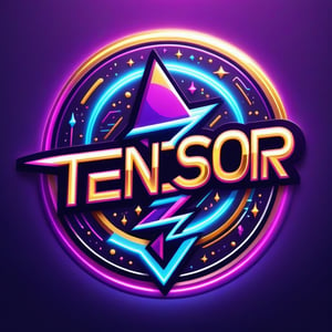 Create a vibrant and electrifying badge for the 1st anniversary of Tensor Art. The badge should be circular and feature the Tensor Art logo prominently. Incorporate the text '1st Anniversary' in bold, dynamic font. Use a color palette that includes electric blues, neon purples, and metallic gold accents. The design should include abstract, AI-themed patterns, with elements that suggest innovation and energy, such as lightning bolts, circuitry, and glowing effects. The overall style should be modern, sleek, and celebratory, capturing the essence of creativity and technological advancement, text logo