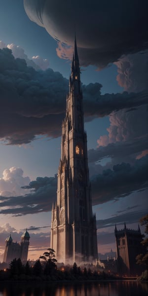 (fantasy:1.5),Create an enchanting, otherworldly tall building in a fantasy realm, where magic weaves through its architecture, bringing it to life with ethereal lights and surreal details.