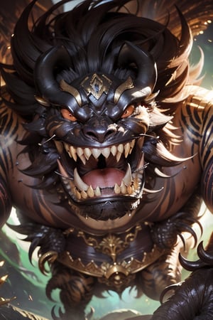 (masterpiece)), (best quality), (((16K, UHD))), mysterious ((monster)). hairy, eyes on the chest, teeth like a tiger,claws. It possesses a (large head) and((a very big mouth)). with  insatiable appetite, devouring anything it encounters