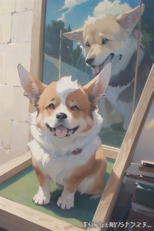 (2d-anime style,masterpiece, top quality, best quality, official art, beautiful and aesthetic:1.2), portrait, extremely detailed, ((1 dog)), ((corgi)),(tan and white) fur, bright playful personality, ((ear dropping down))