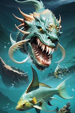 ((masterpiece)),(best quality),(((16K, UHD))),  legendary exotic ((fish)),人脸鱼,（monster fish with face),man|fish,sea monster,monster