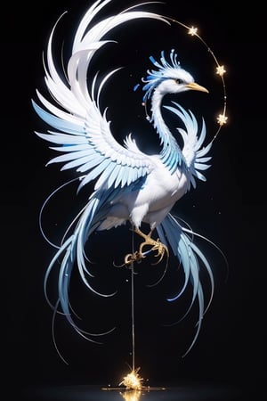 (masterpiece)), (best quality), (((16K, UHD))),
A divine bird, reassemble a crane, prior form of penoix, ((3 feet)),with luminescent white|blue feathers, messenger of god
