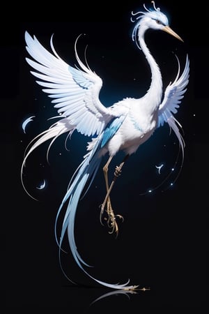 (masterpiece)), (best quality), (((16K, UHD))),
A divine bird, reassemble a crane, prior form of penoix, ((3 feet)),((3 legged)),with luminescent white|blue feathers, messenger of god