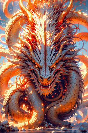 (masterpiece)), (best quality), (((16K, UHD))),
The "Candle Dragon" is a monstrous creature, red skin, dwelling in the extremely frigid regions of the North. breath brings forth scorching sunlight, turning everything into a shimmering golden paradise of summer