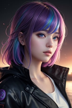 ((masterpiece)), (((best quality))), illustration, 1 girl, looking at viewer, beautiful detailed eyes,  extremely detailed, unity 8k wallpaper,,rainbow hair, (drawing in air),motoko2045wz