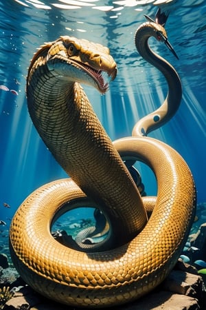 (masterpiece)), (best quality), (((16K, UHD))),
1 fearsome giant snake, using sharp tail to pierce prey, drag them underwater
prey