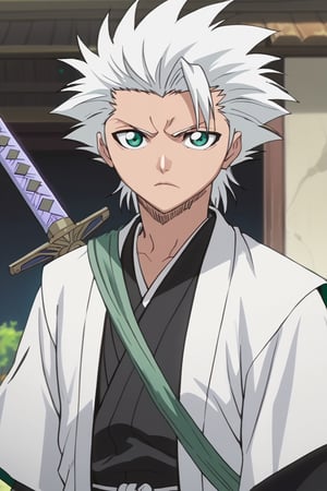 score_9, score_8_up, score_7_up, score_6_up, score_5_up, score_4_up, BREAK source_anime, anime screencap, anime coloring, official style, looking at viewer, , , 1boy, solo, male focus, toushirou_hitsugaya, , japanese clothes, sword, haori, , The Valley of the Lost,tag score