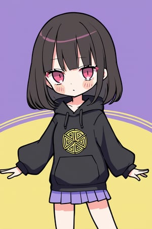 1girl,black hoodie,color background, bagua, mkup, txznmk,