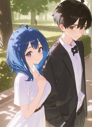 1girl,(yanami anna,ahoge,blue eyes,blue hair,),(1boy,kazuhiko nukumizu,black hair, brown eyes,),couple,
(tianliang duohe fangdongye:1.2),(ciloranko:1.2),(reoen:1.1),(dsmile:0.9),(ask (askzy):0.7),(gaou (umaiyo puyoman):0.8),year 2023,
,outdoors,park, 