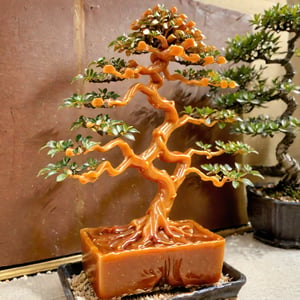 a bonsai tree made of caramel