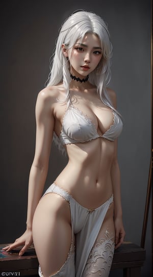 Close-up of a woman with white hair, beautiful figure painting, Guvitz, Guwiz style artwork, white-haired god, Yang J, epic fine character art, stunning character art, Fan Qi, Wu Jun Shifan, Guwiz in Pixiv Art Station