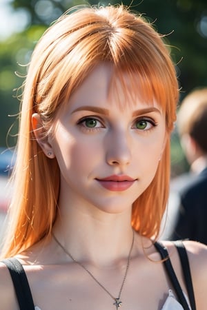 (8k,  RAW photo,  photorealistic:1.25),  ( lipgloss,  eyelashes,  gloss-face,  glossy skin,  best quality,  ultra highres,  depth of field,  chromatic aberration,  caustics,  Broad lighting,  natural shading,  hayley williams,  german girl,  blonde hair,  face peefect,  clear face,  The shape is just right, celebrity,  superstar,  rocker style,  paramore band,  Long hair open face,  wear a Rock outfit,  green eyes,  city,  street.