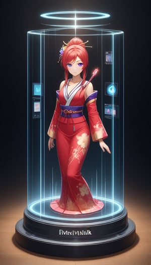 score_9, score_8_up, score_7_up, Display case, lovelive_maki, maki nishikino, red hair, maki as doll, ultra Realistic,Extreme Detailed,beautiful Prism light,stardust,rainbow-colored light,
Glass made ultra Detailed transparent oiran Girl,ultra transparent,wearing luxury high-tech kimono,walk,
dancing oiran,