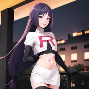(best quality), (highly detailed), masterpiece, (official art),sumire kakei, posing, red lips, lips, smile, ((long hair)), Team Rocket, cropped jacket, white jacket, crop top, jacket, gloves, black gloves, elbow gloves, navel, midriff, white skirt, miniskirt, skirt, thighhighs,, looking at viewer, china, asiática, city, night, sky, (intricately detailed, hyperdetailed), blurry background,depth of field, best quality, masterpiece, intricate details, tonemapping, sharp focus, hyper detailed, trending on Artstation,1 girl, high res, official art