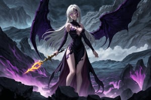 (tattoo,facial mark,aura,glowing,bodypaint,smoke,dark aura:1.2),1girl,long hair,medium breasts,black hair,angry,purple eyes,wings,claws,looking at viewer,nude,censored,armor,convenient censoring,Elizabeth, black hair, lips, ruler of hell, stands as a malevolent dictator, her long hair flowing like darkness itself, gradient from white to dark, framing her cold gaze. Her elaborate gown, adorned with sinister symbols and glowing red accents, reflects her dominance and cruelty. The background features a hellish landscape: rivers of lava, jagged rocks, tormented souls, and dark clouds with lightning. Eerie, red and black glows illuminate the scene, capturing the dark and oppressive atmosphere of her dominion.