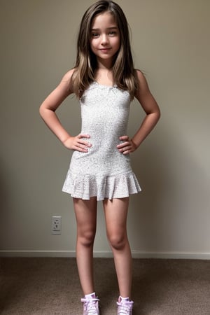 full body view of a 11yo tween girl with well-formed body in a childish style alluring body fashion.