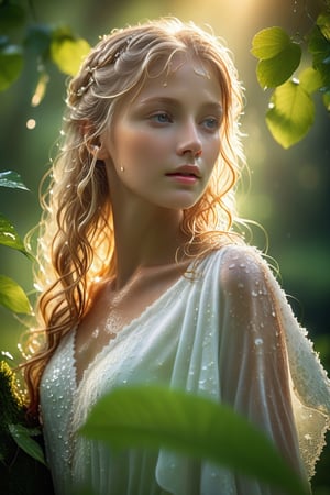 (best quality,4k,8k,highres,masterpiece:1.2),extremely detailed,wet skin blond girl,revealing wet crotch,glorious wall,portraits,realistic,soft lighting,vivid colors,ethereal,subtle textures,cool tones,water droplets,midsummer breeze,mysterious aura,serene gaze,curly golden locks,revealing white dress,golden sunlight seeping through the trees,gentle reflections,lush green surroundings,romantic atmosphere,dream-like sensation,delicate flowers in the background,shimmering dew on leaves,graceful posture,dynamic composition,dappled shadows,sublime beauty,warm and inviting,photography.