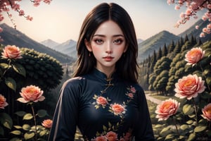 (masterpiece:1.1),(highest quality:1.1),(HDR:1),ambient light,ultra-high quality,( ultra detailed original illustration),(1girl, upper body),((aodai fashion)),((flowers with human eyes, flower eyes)),double exposure,bokeh, light blur
