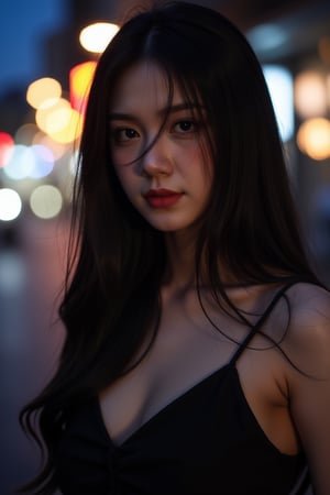  aesthetic portrait, 1girl,solo, long hair, bokeh, depth of field, cinematic, nighttime ,aesthetic portrait,b3rli,ch3ls3a